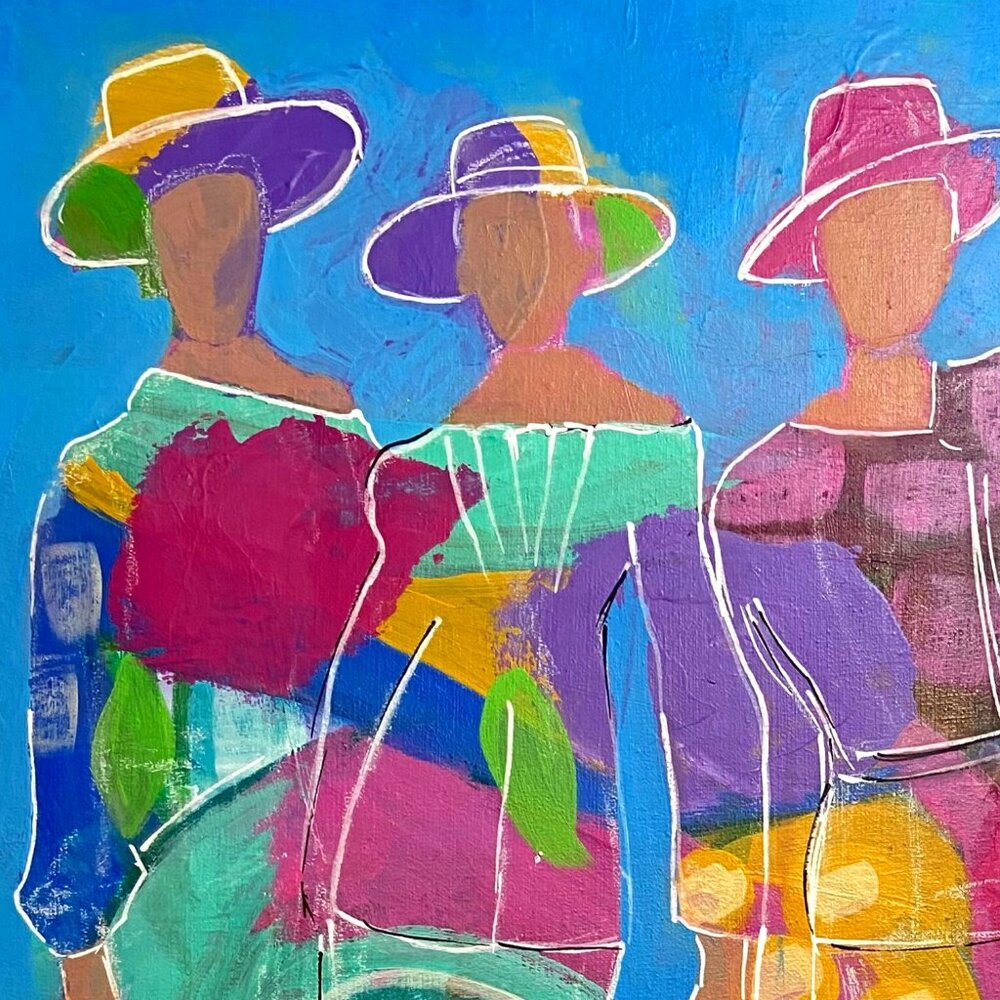 Colorful Original Acrylic Painting Ladies Strike A Pose on Canvas Sheet Wall Art - Picture 4 of 8